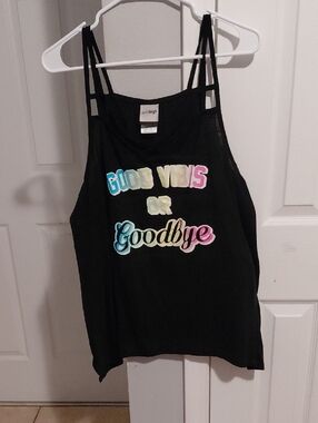 Black 'Good Vibes or Goodbye' Graphic Tank Top - Jerry Leigh